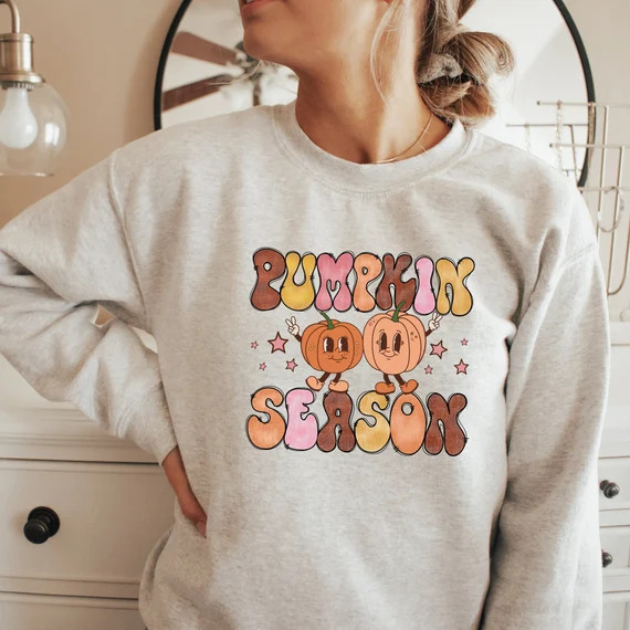 Retro Pumpkin Season Sweatshirt Women's Oversized - Etsy | Etsy (US)