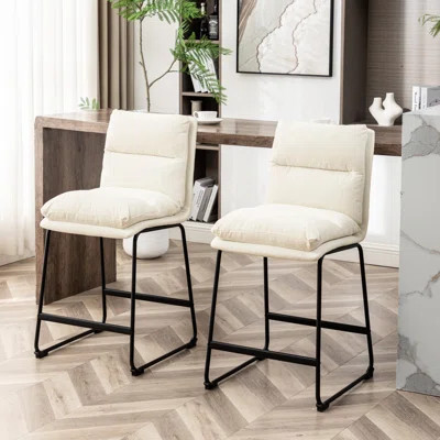 Counter Height Stools, Of 2, Vanilla White Upholstery, Modern Sled Base For A Stylish Dining Room Look Stools ( 2), Foam Filled Seat And Back, With Fl | Wayfair North America