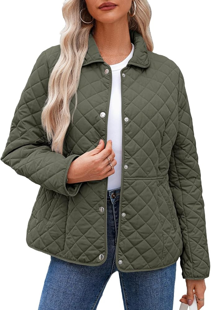 Dokotoo Women's Winter Quilted Jackets Long Sleeve Button Down Diamond Puffer Jacket Outerwear Co... | Amazon (US)