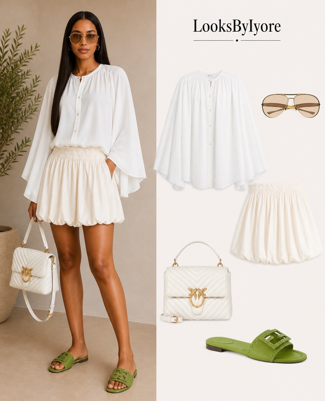 A sleek all white look. Ballon skirt, white blouse, pop of color sandals and a classic bag.

#LTKstyletip #LTKsummer