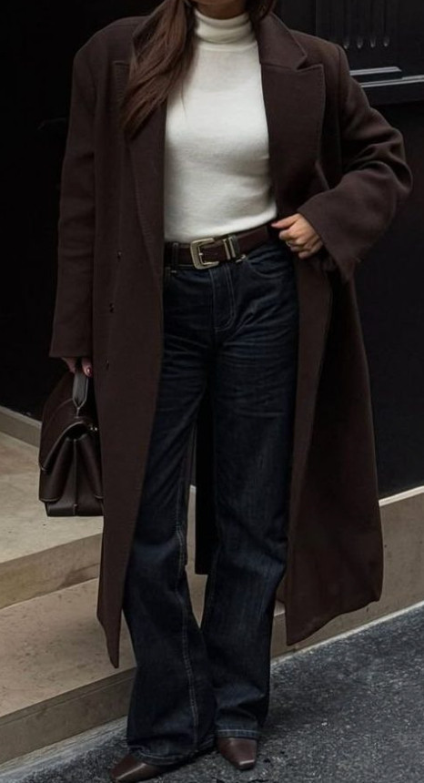 A chic denim jeans with a chocolate brown coat outfit is so perfect for a classy fall look.  

 #LTKSeasonal #LTKStyleTip #LTKWorkwear