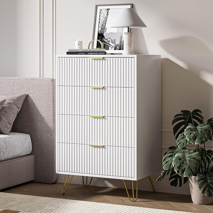 White Dresser for Bedroom, Modern Dresser with Gold Metal Handles & Chests of Drawers | Amazon (US)