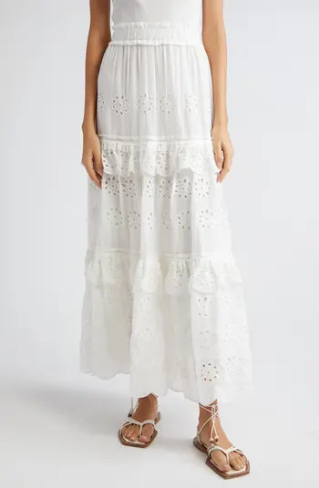 FARM Rio Eyelet Tiered Cotton Maxi Skirt | Nordstrom | Nordstrom