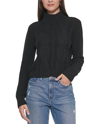 Calvin Klein Jeans Cropped Cable-Knit Turtleneck Sweater & Reviews - Sweaters - Juniors - Macy's | Macys (US)