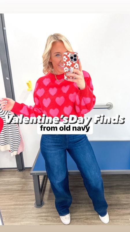 Old Navy Valentine’s sweaters & cardigans:

1. Grey w/pink heart - size medium.
2. Stripes w/ red heart - size large (only bc they didn’t have a medium).
3. Red w/ pink hearts - size medium.
JEANS - size 4, regular length. Loved these! Great dark wash and fit. On sale $26. 
4. Red collared sweater - size medium. So soft! 
5. Tan cardigan w/ red heart on back - size medium.
6. Red cardigan w/ small heart on front - size medium. 
• black body - size medium (Amazon). • red tee - size small (runs oversized) & less than $9.

#LTKfindsunder50 #LTKSeasonal #LTKstyletip