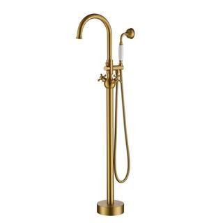 CASAINC Vintage 2-Handle Floor-Mount Buthtub Freestanding Roman Tub Faucet in Brushed Brass-TC11-... | The Home Depot