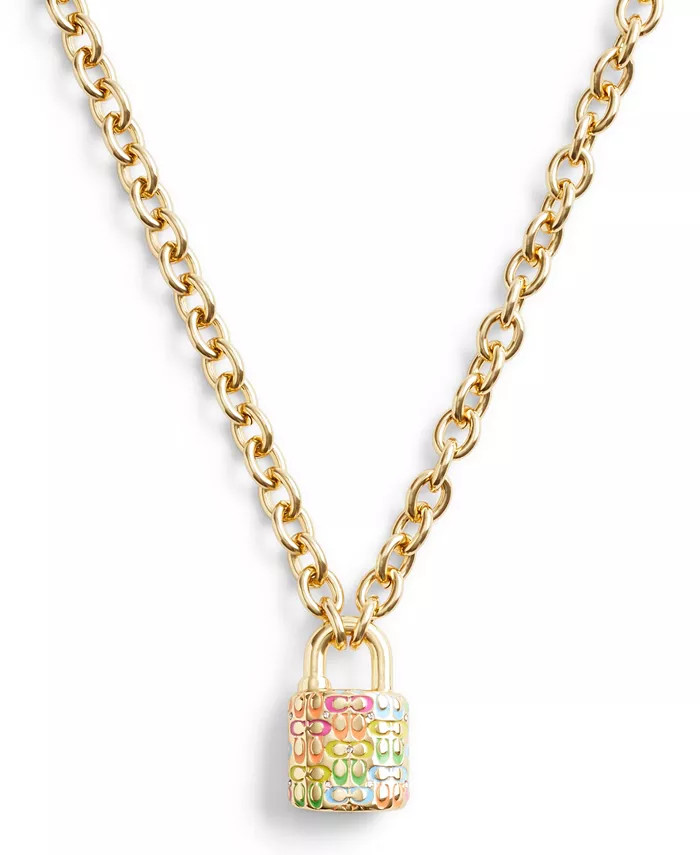 Faux Stone Signature Rainbow Quilted Lock Pendant Necklace | Macy's