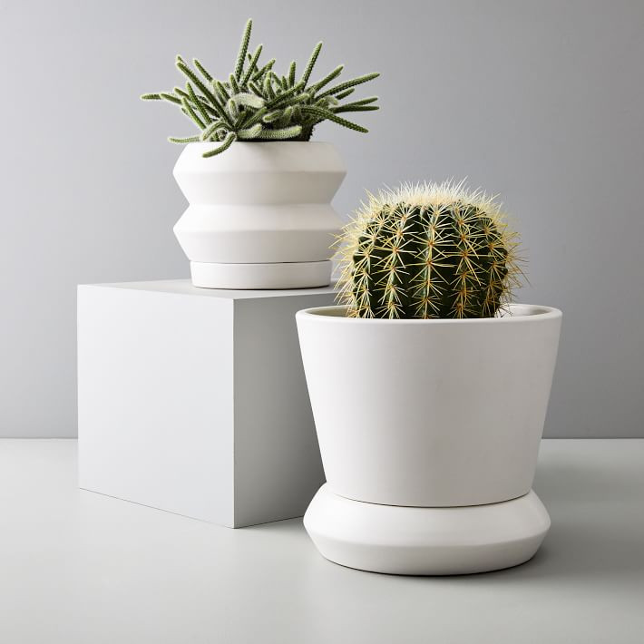 Totem Tabletop Indoor/Outdoor Planters - White Leather | West Elm (US)