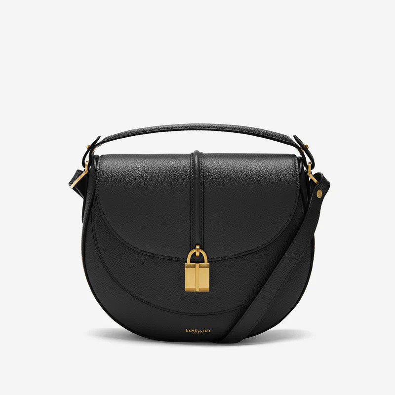 The Siena Saddle | Black Small Grain | Demellier | DeMellier