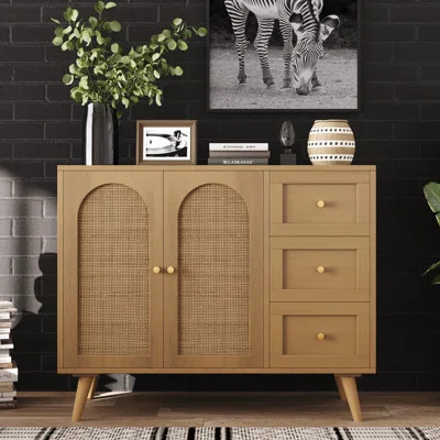 Aimani 37.4'' Sideboard, Buffet Cabinet with Door and 3 Drawers, Rattan Floor Storage Cabinet for Dining Room, Living Room | Wayfair North America