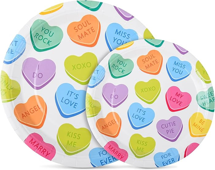 AllReal 50Pcs Valentine's Day Paper Plates Conversation Heart Party Plates Red Colorful Decorativ... | Amazon (US)