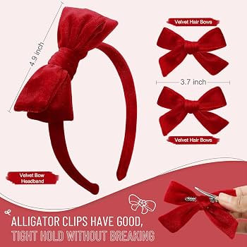 DEEKA Red Velvet Bow Headband & 2 Pcs Velvet Hair Bows Set Velvet Uniform Hair Accessories Hair B... | Amazon (US)