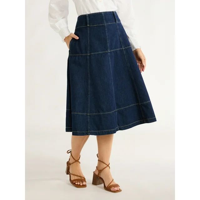 Free Assembly Women’s Flared Cotton Midi Skirt, Sizes 0-20 | Walmart (US)