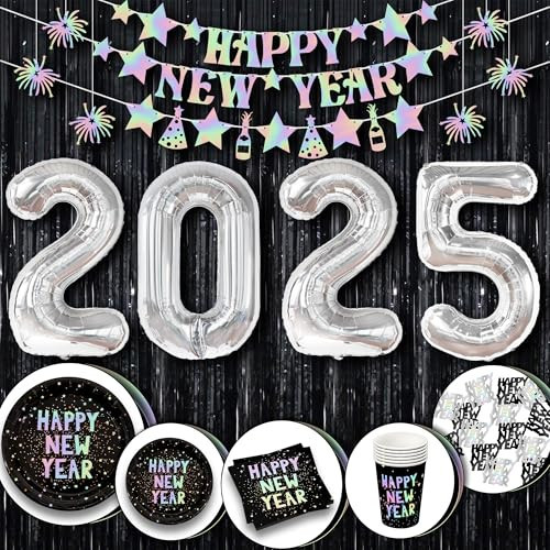 KatchOn, New Years Eve Party Supplies 2025 Silver - Pack of 139 | New Years Plates and Napkins and Cups | 2025 Balloons, Happy New Year Banner for New Years Decorations 2025 | NYE Decorations 2025 | Amazon (US)