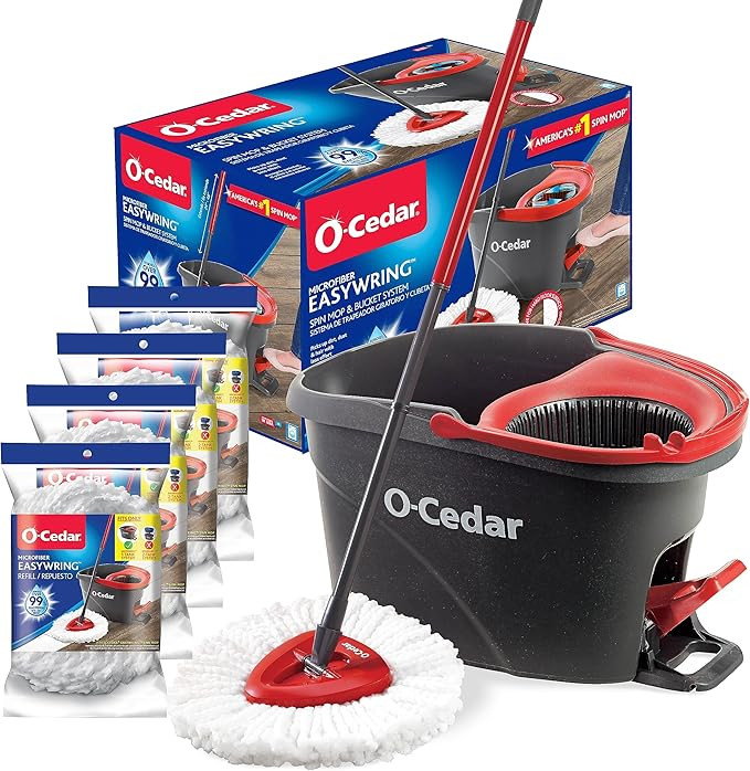 O-Cedar Easywring Microfiber Spin Mop & Bucket Floor Cleaning System with 4 Extra Refills | Amazon (US)