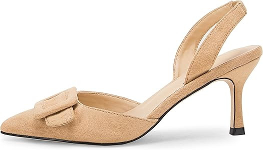 Coutgo Womens Slingback Heels Kitten Heel Pumps Dress Shoes Sling Back Closed Pointed Toe Suede W... | Amazon (US)