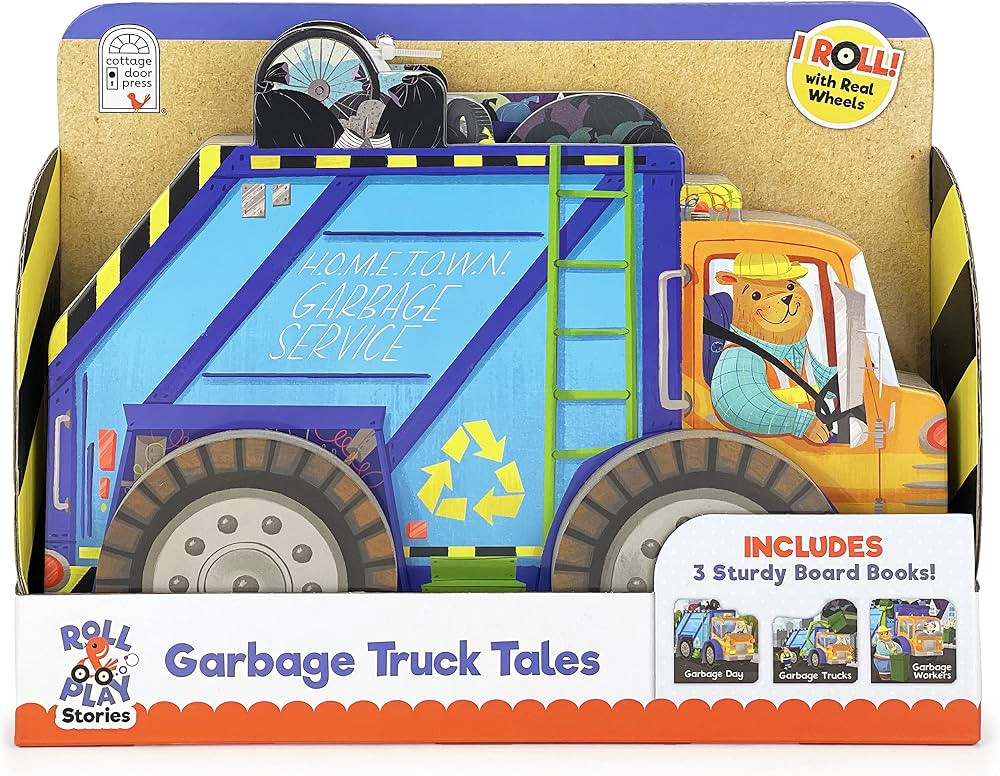 Garbage Truck Tales - Wheeled Board Book Set, 3-Book Gift Set With Rolling Trash Truck Vehicle Sl... | Amazon (US)