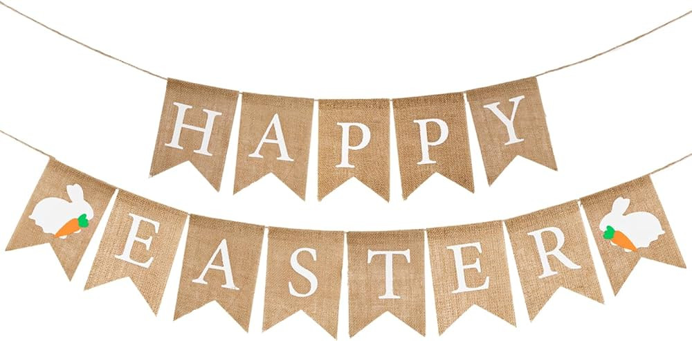 Happy Easter Banner, No DIY Easter Garland, Cute Bunny Banner, Rustic Easter Banner Decorations f... | Amazon (US)