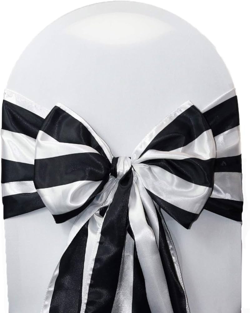 YOUR CHAIR COVERS - Satin Sashes Black/White Striped (Pack of 10), Chair Sashes for Weddings, Eve... | Amazon (US)