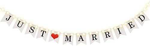 Just Married Banner, Wedding Bunting Banner with 8 Flicker Mode LED Fairy String Light, Hanging S... | Amazon (US)