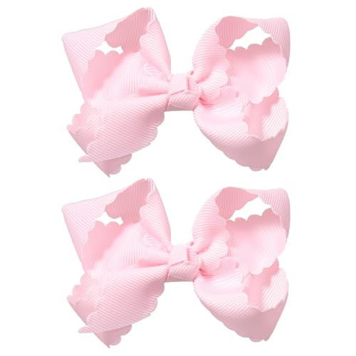 Pink Grosgrain Ribbon Scalloped Hair Bows for Girls,2Pcs 3" Small Cute Dressy Bow Alligator Clips,Valentines Birthday Party Decor Accessories Gift for Toddlers Teens Baby School Kids | Amazon (US)