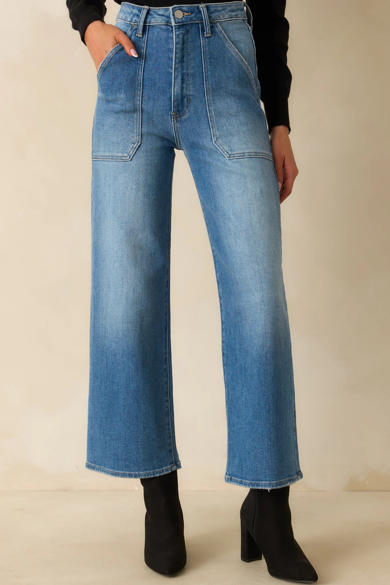 Something Amazing Medium Wash Wide Leg Jeans | Red Dress