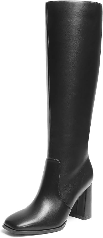DREAM PAIRS Knee High Boots for Women Square Toe Gogo Chunky Heel with Side Zip | Amazon (US)