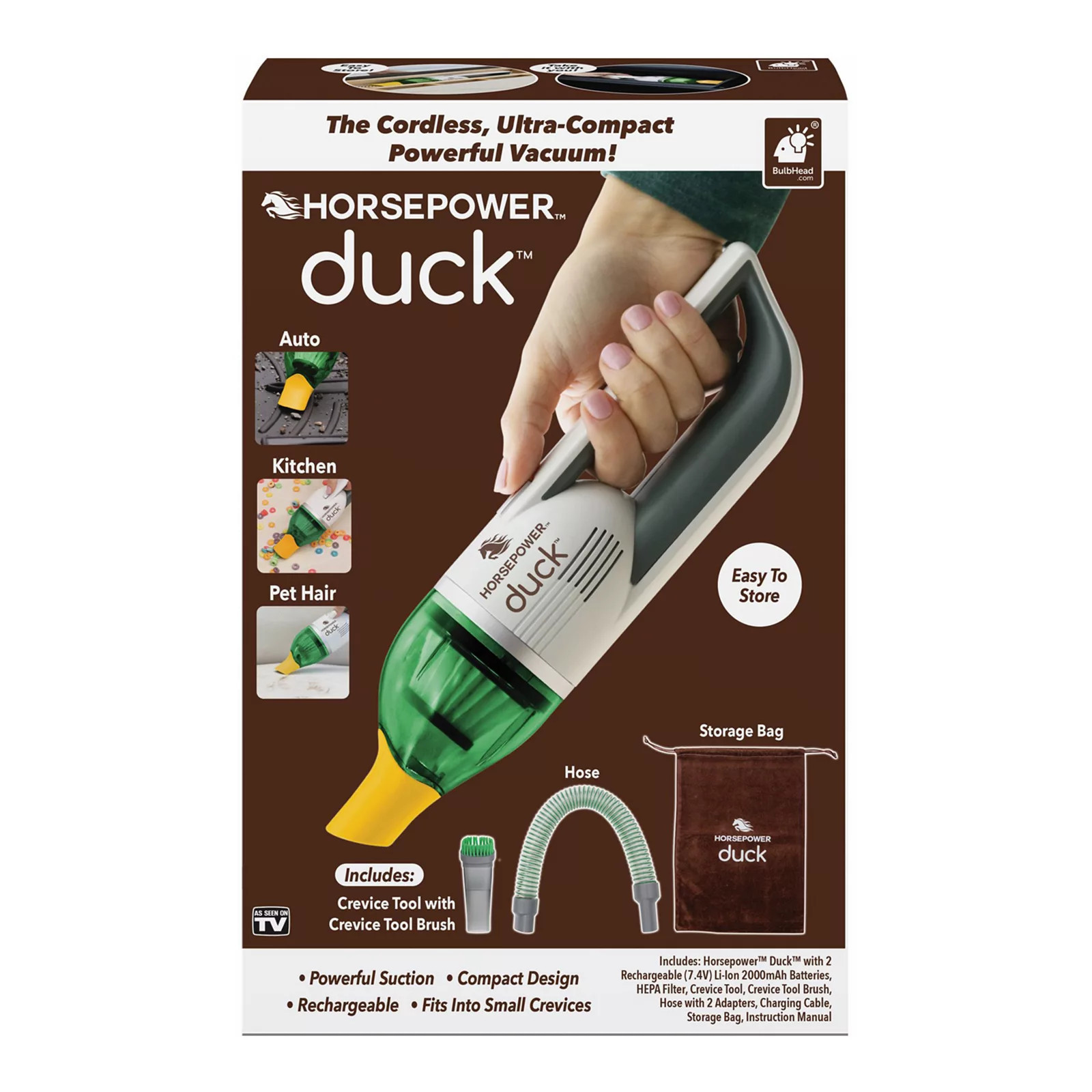 Horsepower Duck Compact Cordless Vacuum with Crevice Tool, Brown | Kohl's