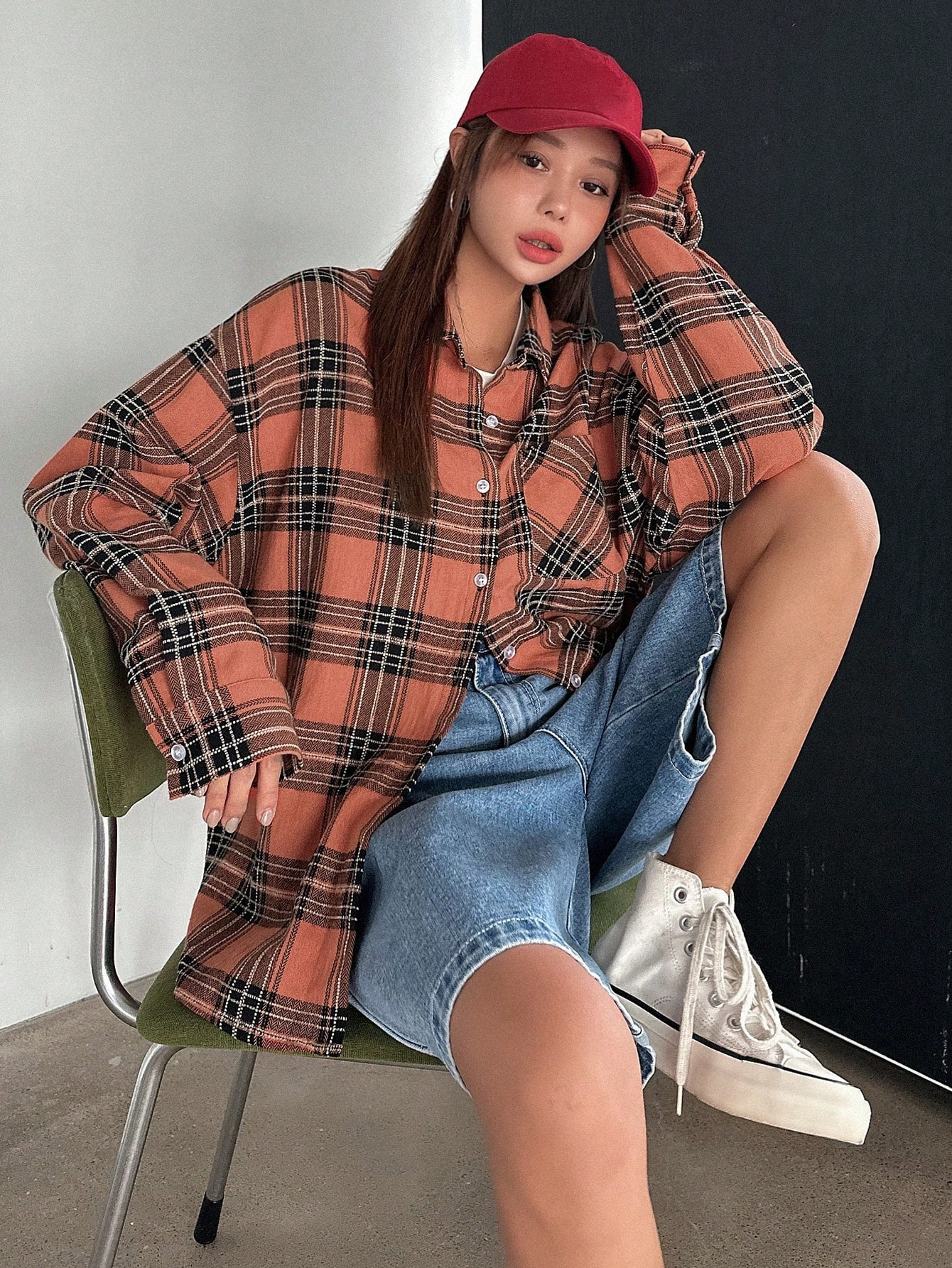 DAZY Plaid Print Drop Shoulder Shirt | SHEIN