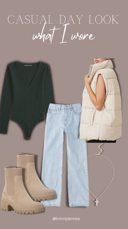 Casual winter outfit idea amazon vest and my favorite jeans! I love the green bodysuit would be perfect for the Holidays! 

Bodysuit tts small
Jeans 28/long
Best tts
Boots tts 



#LTKSeasonal #LTKfindsunder100 #LTKstyletip