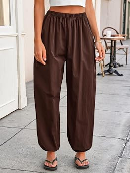 Tankaneo Womens Balloon Pants Elastic Waist Wide Leg Lantern Trousers     Pleated Detail, Baggy F... | Amazon (US)