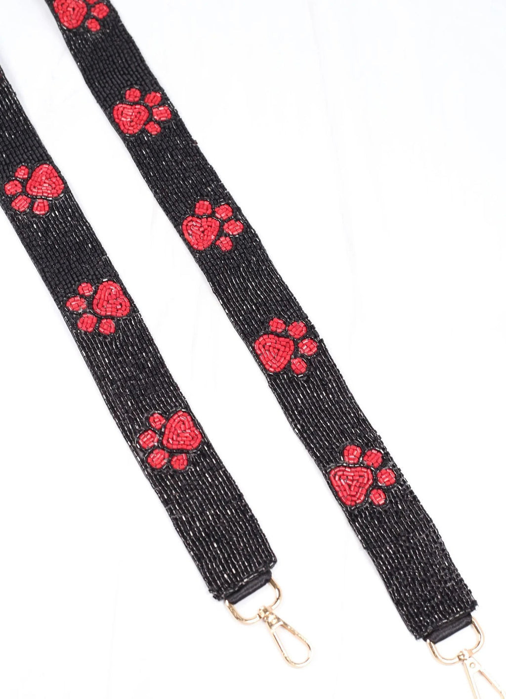 Quarterback Paw Print Beaded Crossbody Strap BLACK RED | Caroline Hill