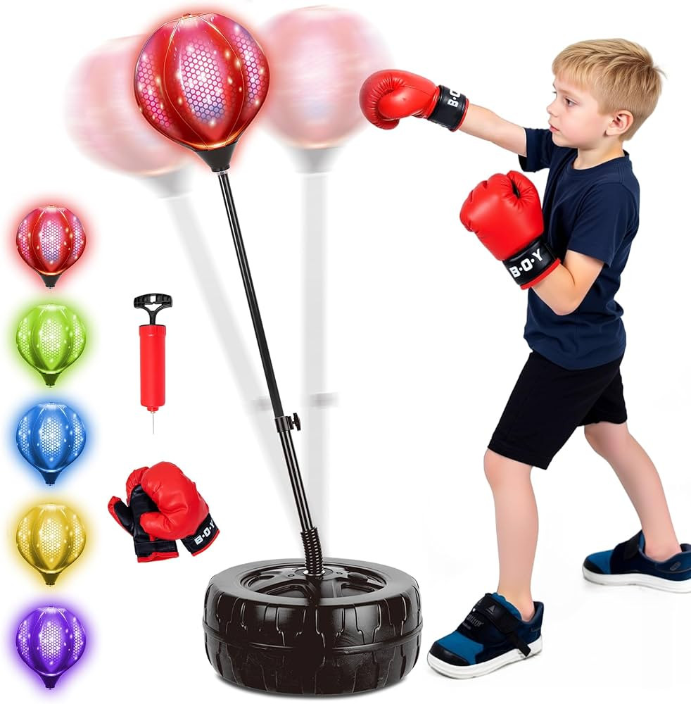 50" LED Punching Bag for Kids Ages 3-12, Height Adjustable Boxing Bag with Stand and Gloves, Ligh... | Amazon (US)