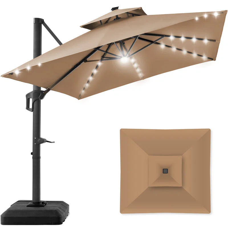 Ronessa 10x10ft 2-Tier Square Outdoor Solar LED Cantilever Patio Umbrella w/ Base Included | Wayfair North America