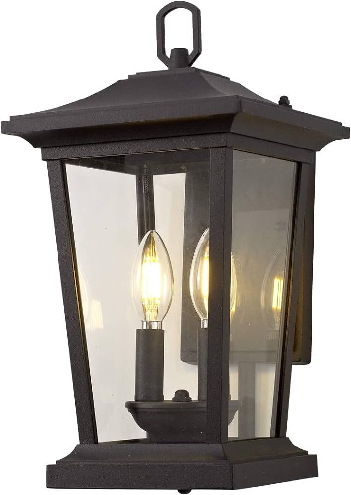 Large Outdoor Wall Sconce, 2-Lights Lantern, Exterior Wall Mount Light Fixture with Clear Glass, ... | Amazon (US)