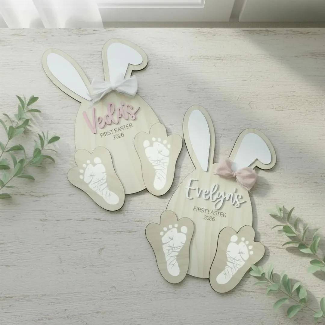 Personalized Baby First Easter Footprint Sign | Custom Bunny Footprint Keepsake | Newborn Easter ... | Etsy (US)