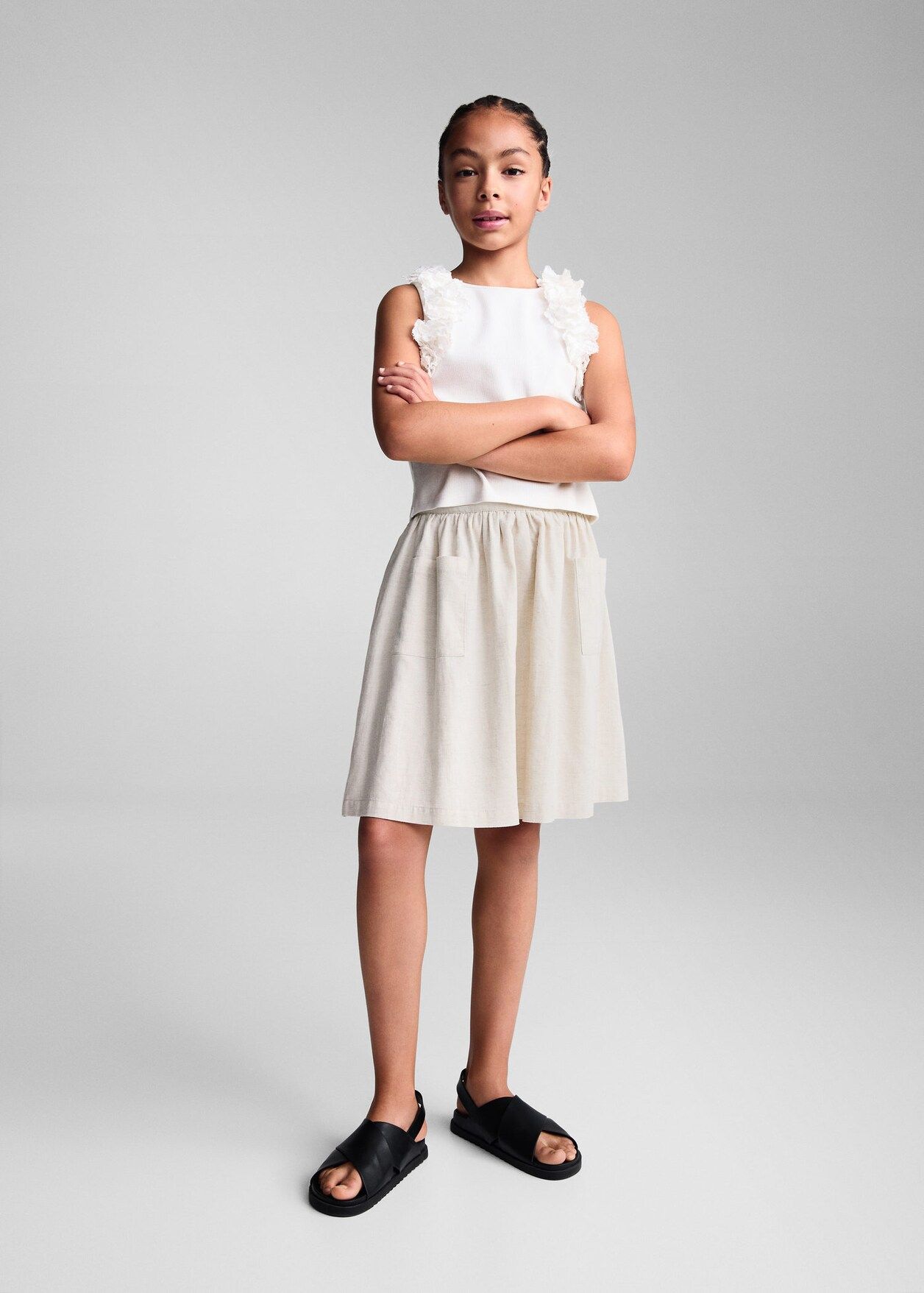 Linen pocketed skirt -  Girls | Mango Kids USA | MANGO (US)