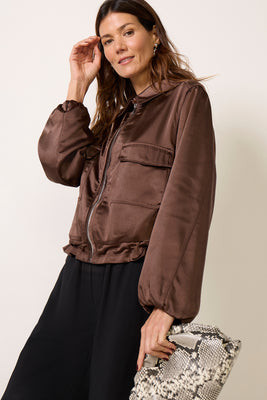 MELISSA NEPTON Women's Flor Satin Jacket, Size Large, Brown | Evereve
