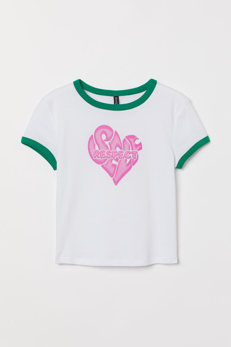 H & M - Short Printed Top - White | H&M (US + CA)