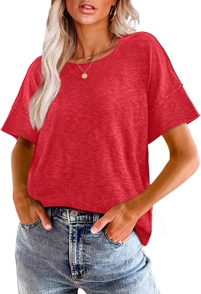 WIHOLL Oversized Tshirts for Women Short Sleeve Casual Summer Tops Loose Fit Crew Neck Lightweigh... | Amazon (US)