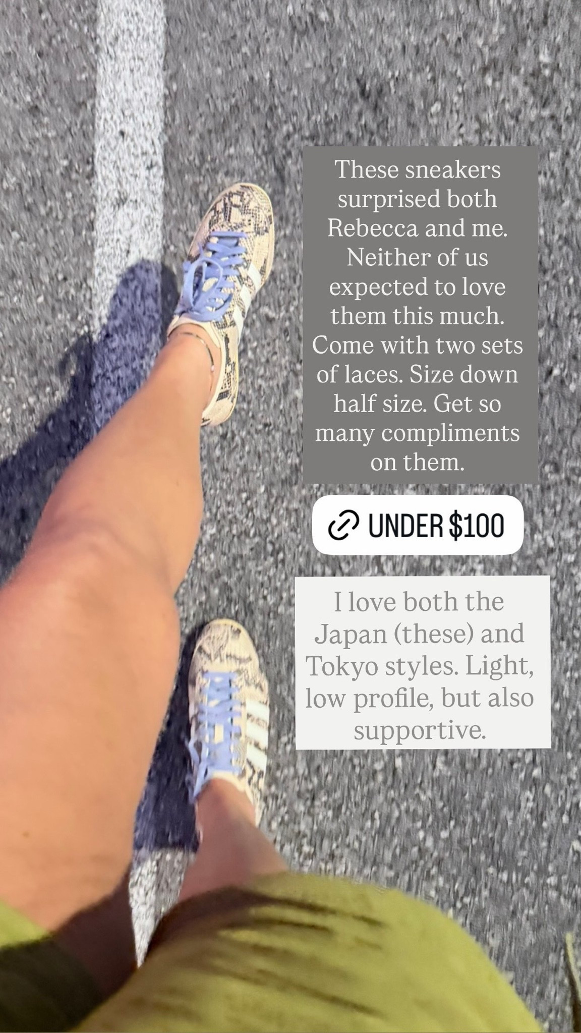 Love both the Adidas Japan (pictured here) and Adidas Tokyo low-top sneakers. Both Rebecca and I liked them even more than we were expecting to. Comes with two sets of laces. Size down a half-size!

#LTKSaleAlert