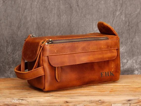 Groomsmen Gifts, Personalized Leather Toiletry Bag, Gifts For Man, Leather Dopp Kit with Monogram... | Etsy (US)