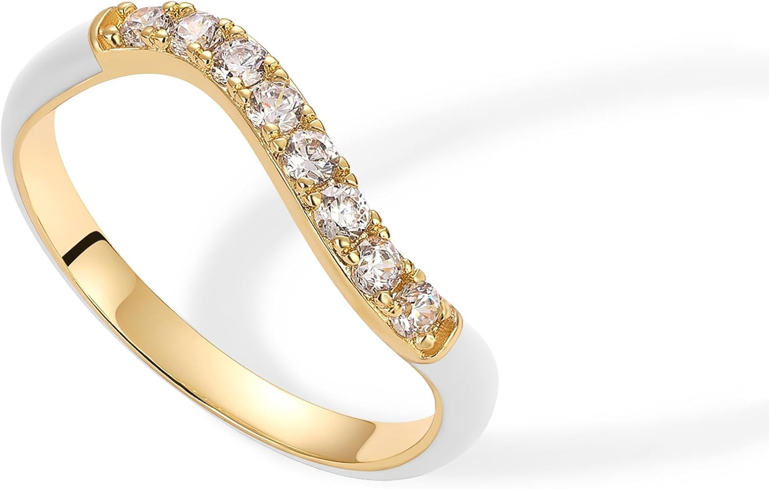 PAVOI 14K Gold Plated Stackable Rings for Women | Open Twist Wavy Colored Enamel and Cubic Zircon... | Amazon (US)