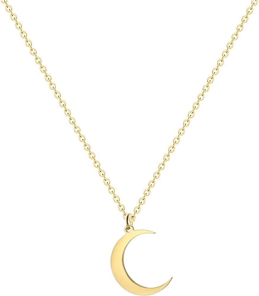 Glimmerst Crescent Moon Necklace, 18K Gold Plated Stainless Steel Crescent Moon Pendant Necklace ... | Amazon (US)