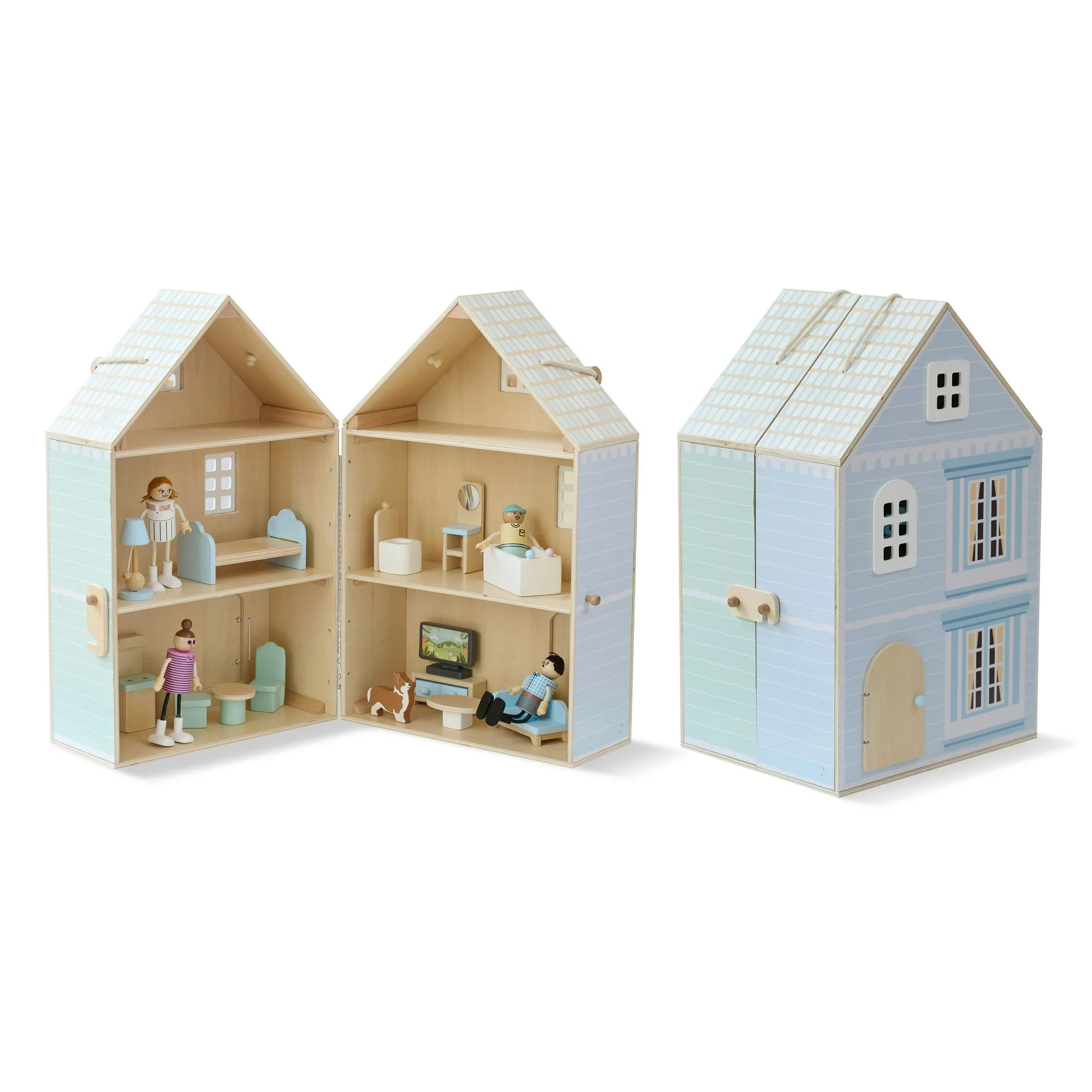 Teamson Kids 3-Story Wooden Dollhouse, Foldable Townhouse with 18 Accessories, Furniture, Family ... | Walmart (US)