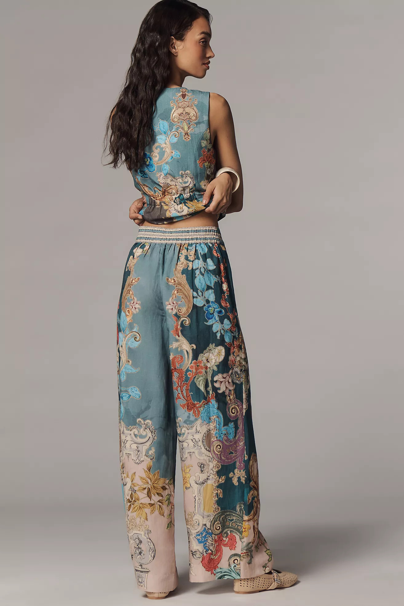 Ranna Gill Linen Blend Printed Pull-On Pants | Anthropologie (US)