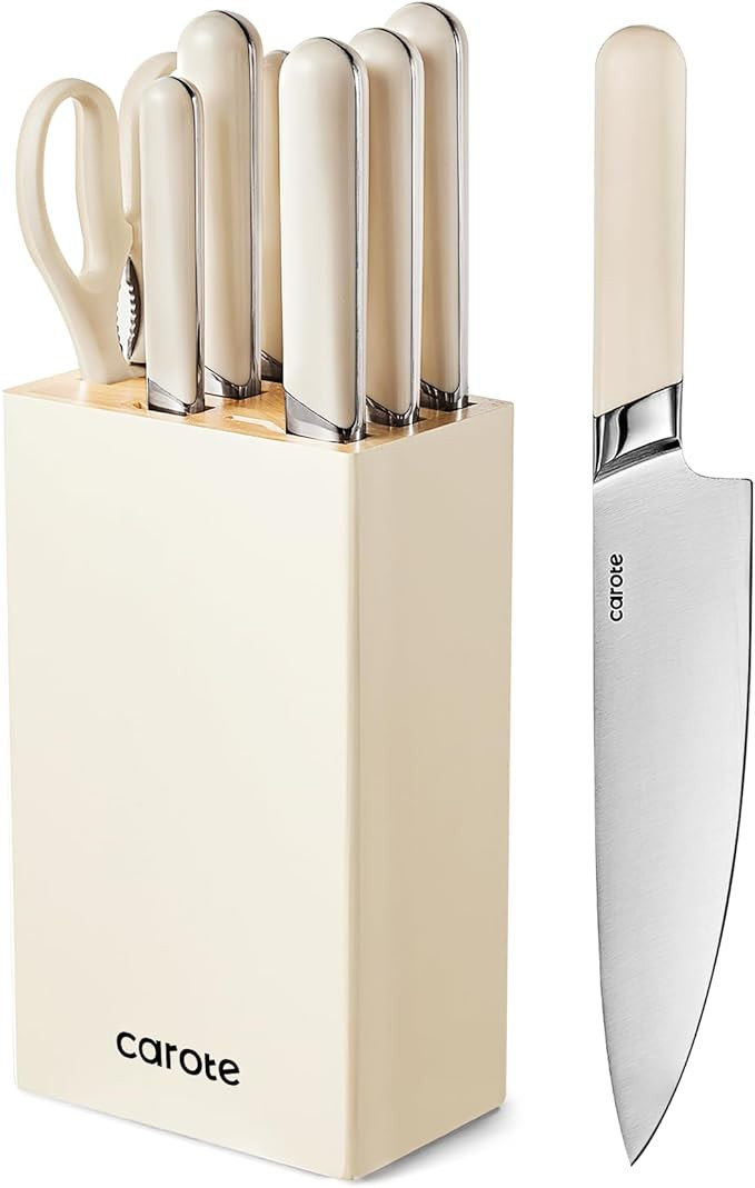 CAROTE 8PCS Kitchen Knife Bock Set, Stainless Steel Razor-Sharp Blade,Essential Knife Set with Bl... | Amazon (US)