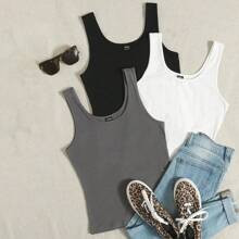WomenS Solid Color Tank Top Set With pcs | SHEIN