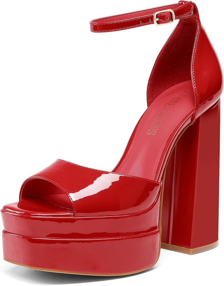 DREAM PAIRS High Heels Chunky Block Platform Heels for Women Ankle Strap Sexy Open Square Toe Hee... | Amazon (US)