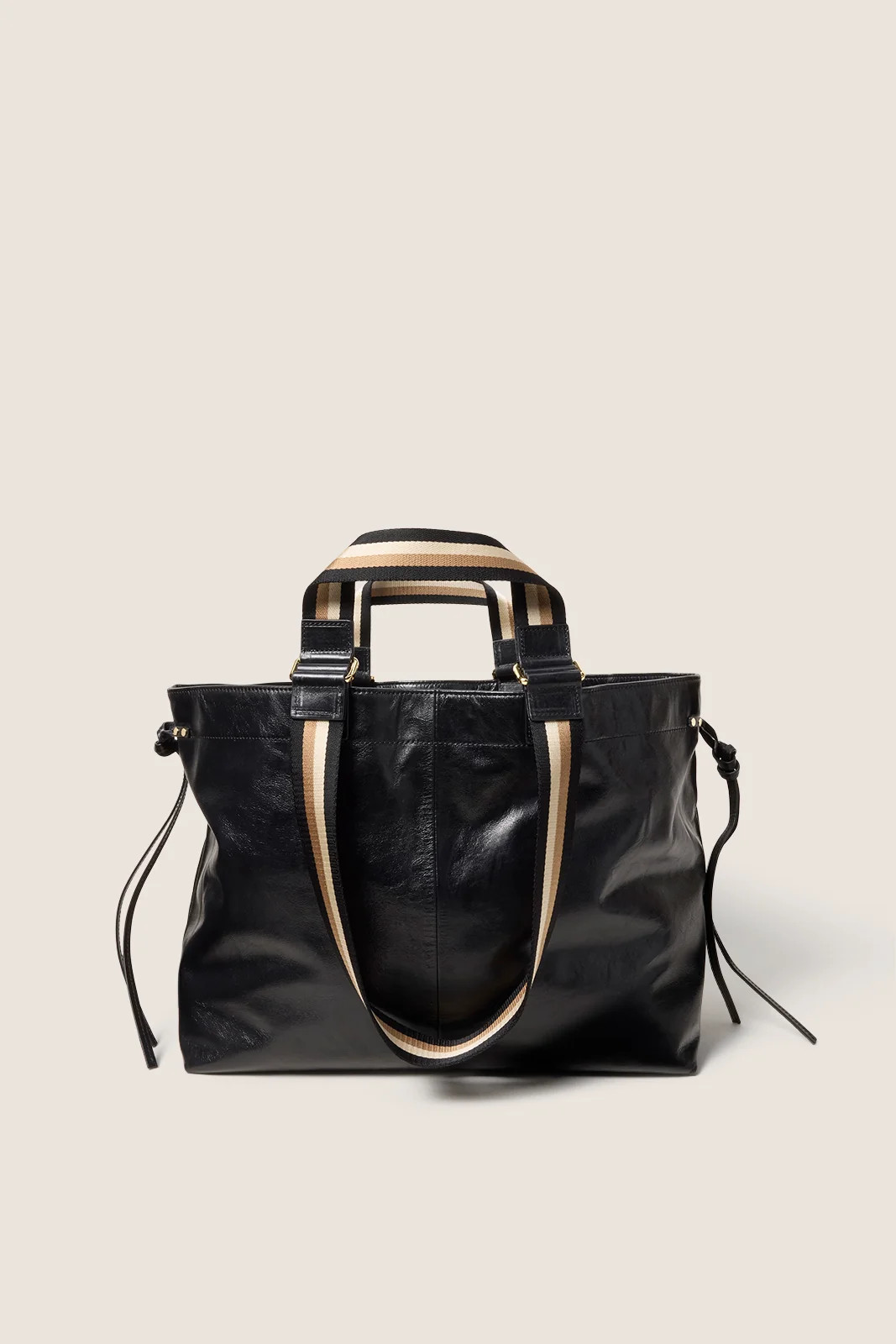 EVEREVE Women's Teagan Leather Varsity Tote Bag, Black | Evereve